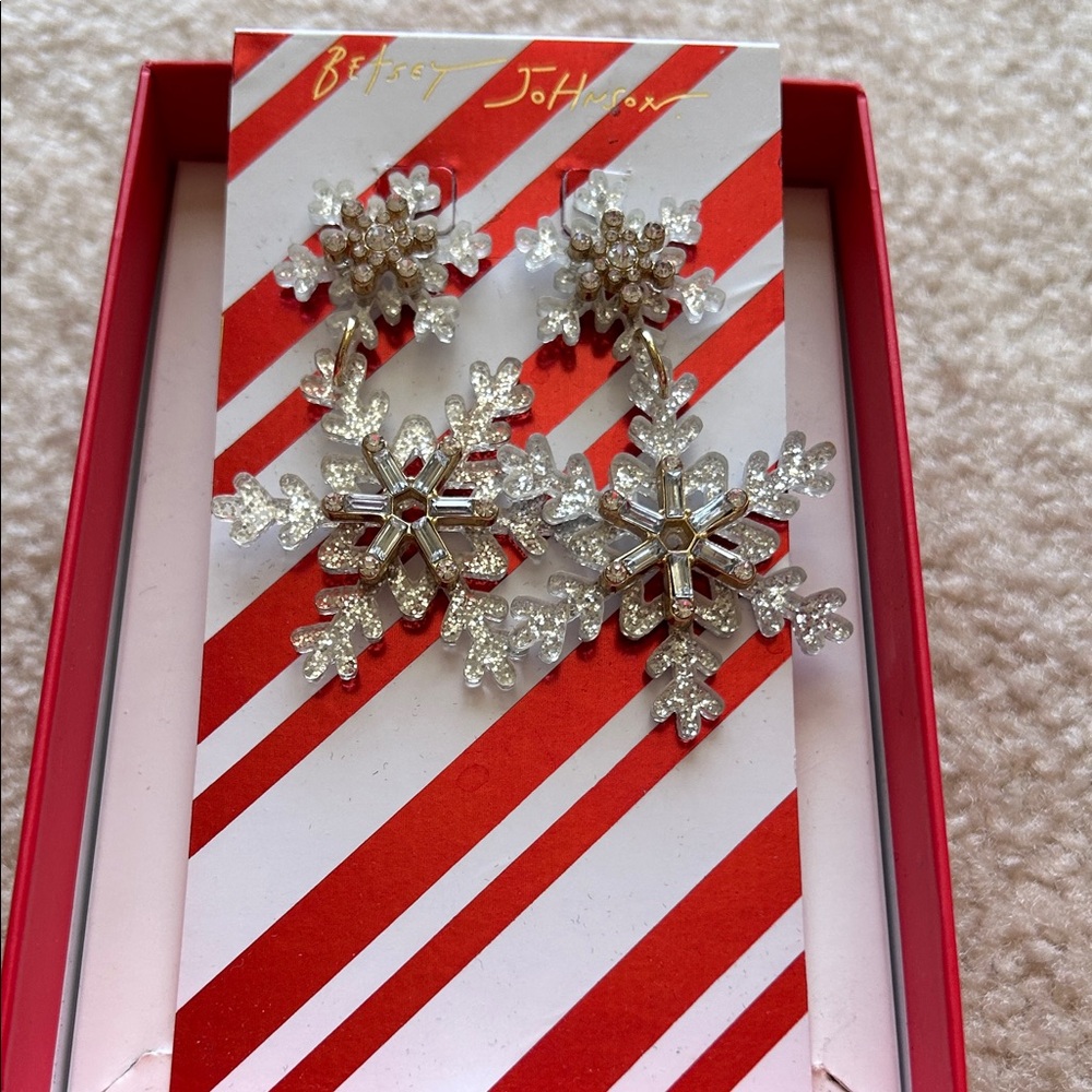 Betsey Johnson Crystal Snowflake Earrings